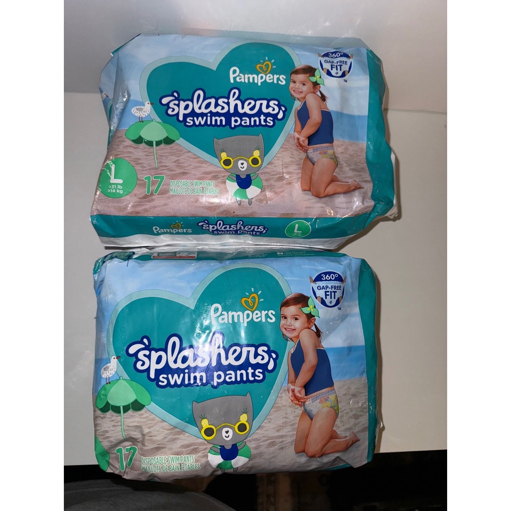 Pampers Splashers Swim Pants Size L 17 Count 2 Packs‎ Disposable Swim Diapers